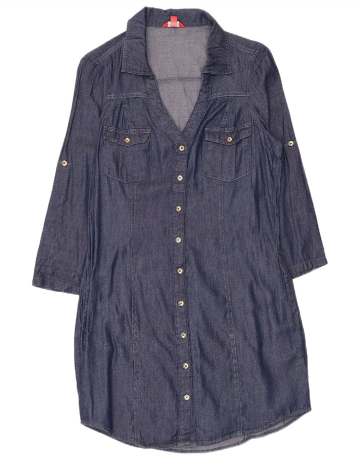 GUESS Womens 3/4 Sleeve Denim Shirt Dress UK 10 Small Navy Blue Cotton