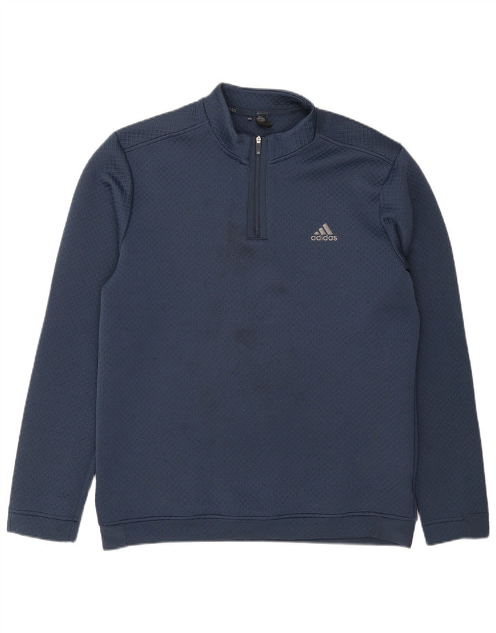 ADIDAS Mens Primegreen Zip Neck Sweatshirt Jumper Medium Navy Blue Check