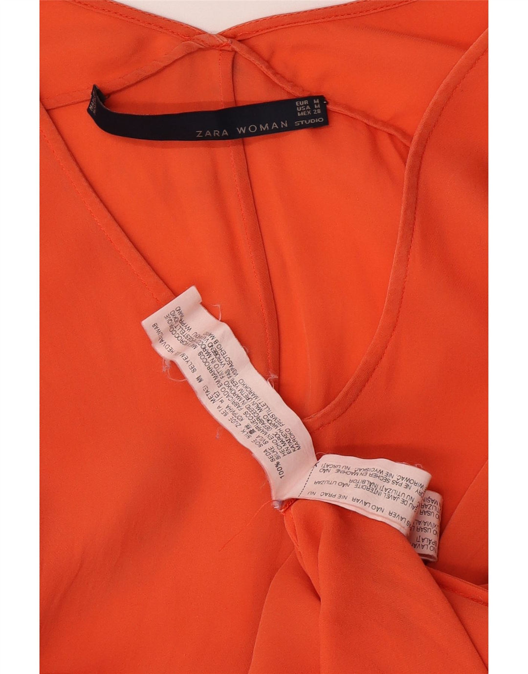 Zara Womens See Through Short Sleeves Maxi Dress UK 14 Medium Orange Silk