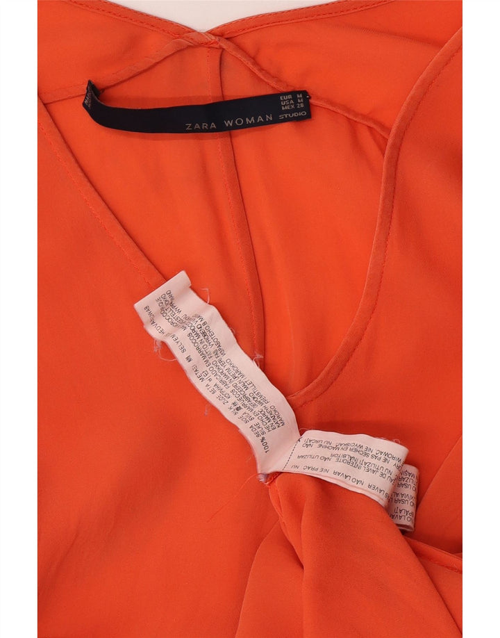 Zara Womens See Through Short Sleeves Maxi Dress UK 14 Medium Orange Silk