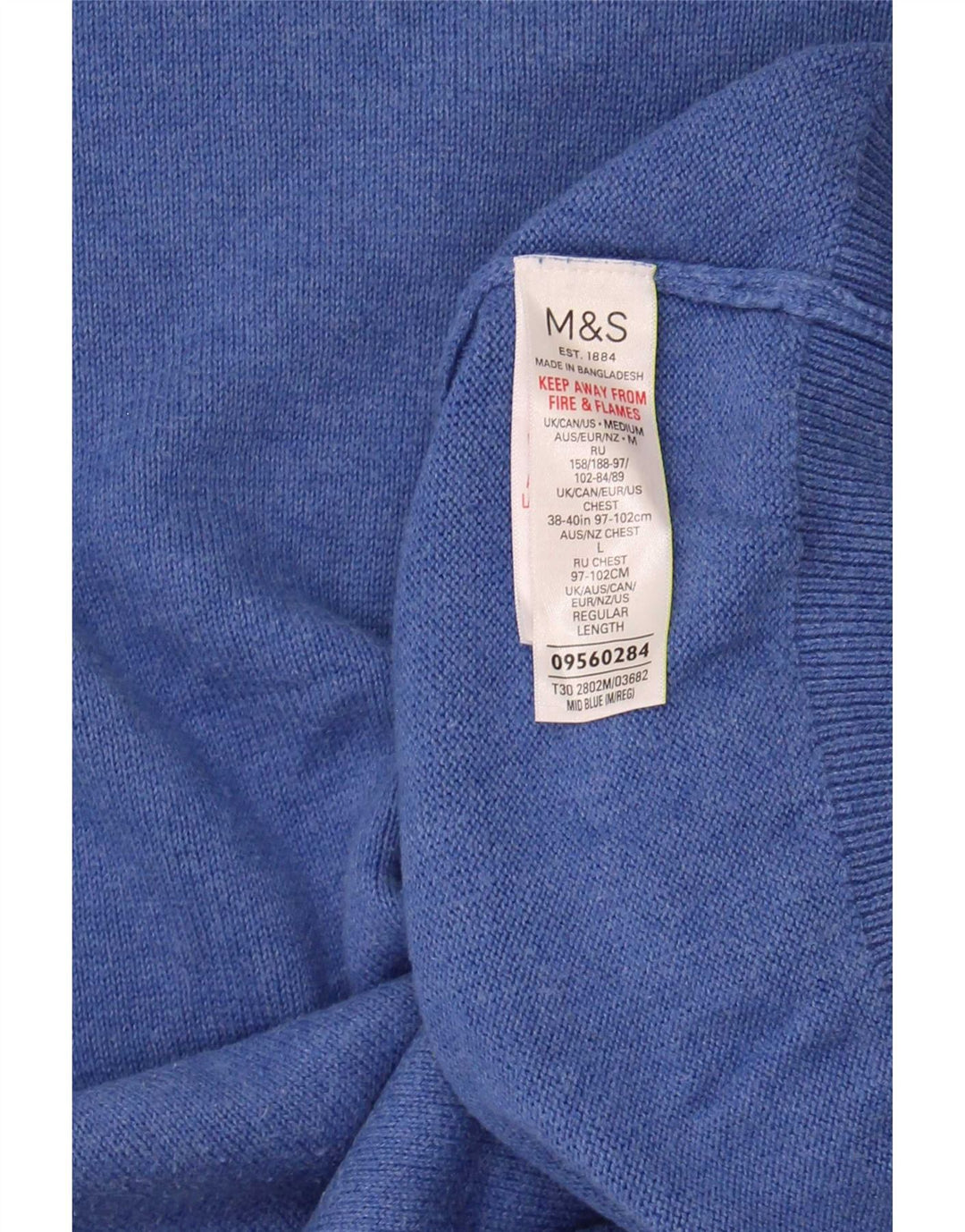 Marks & Spencer Mens V-Neck Jumper Sweater Medium Blue Cotton