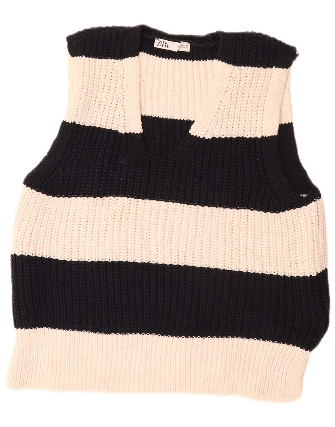 Zara Womens Vest Tank Top UK 14 Medium Off White Striped Polyester