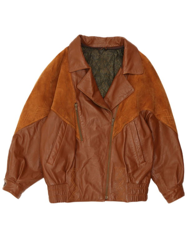 Vintage Womens Leather Jacket UK 14 Large Brown