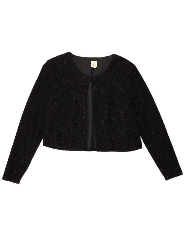 VINTAGE Womens Bolero Jacket UK 12 Medium Black Flecked Nylon