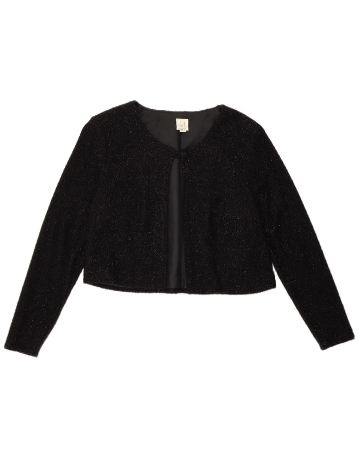 VINTAGE Womens Bolero Jacket UK 12 Medium Black Flecked Nylon