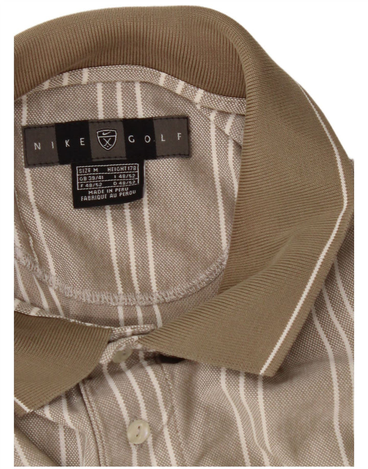 NIKE Mens Polo Shirt UK 39/41 Medium Beige Striped