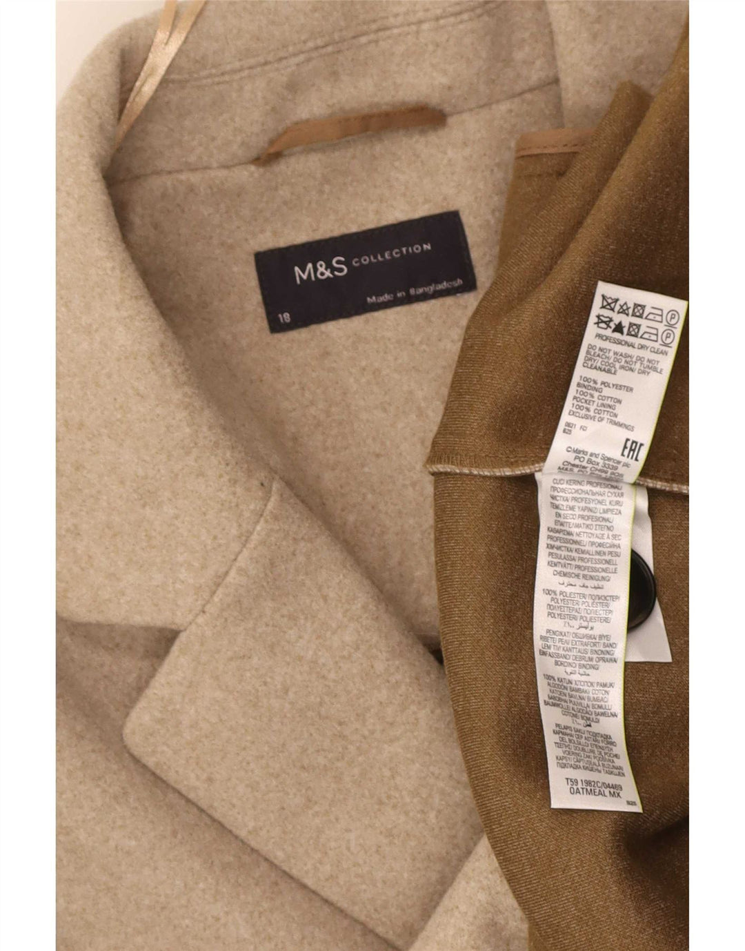 Marks & Spencer Womens Overcoat UK 18 XL Beige Cotton