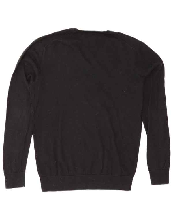 Zara Mens V-Neck Jumper Sweater Large Black Cotton