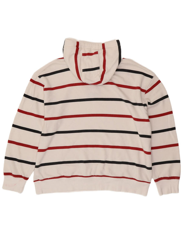 TOMMY HILFIGER Mens Hoodie Jumper 2XL White Striped Cotton
