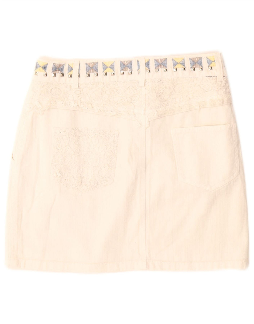 Desigual Womens Mini Denim Skirt W26 Small White Cotton