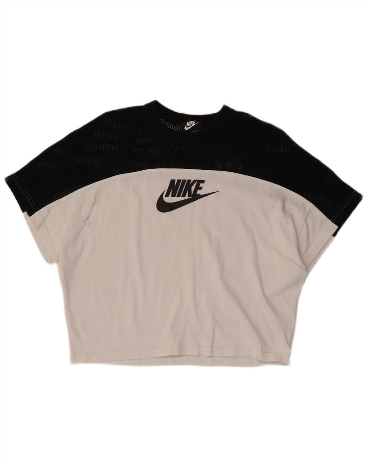 NIKE Womens Crop Graphic T-Shirt Top UK 10 Small White Colourblock