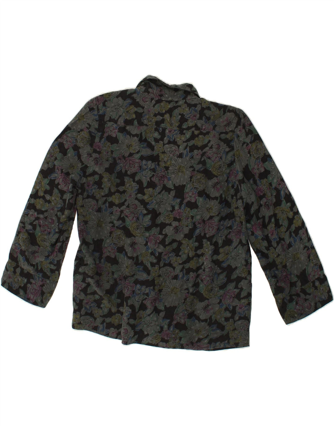 VINTAGE Womens 3/4 Sleeve 1 Button Blazer Jacket UK 12 Medium Grey Floral Vintage Vintage and Second-Hand Vintage from Messina Hembry 