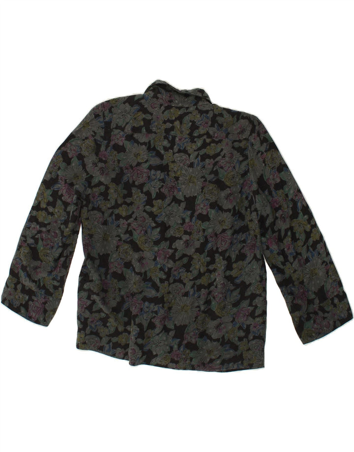 VINTAGE Womens 3/4 Sleeve 1 Button Blazer Jacket UK 12 Medium Grey Floral Vintage Vintage and Second-Hand Vintage from Messina Hembry 