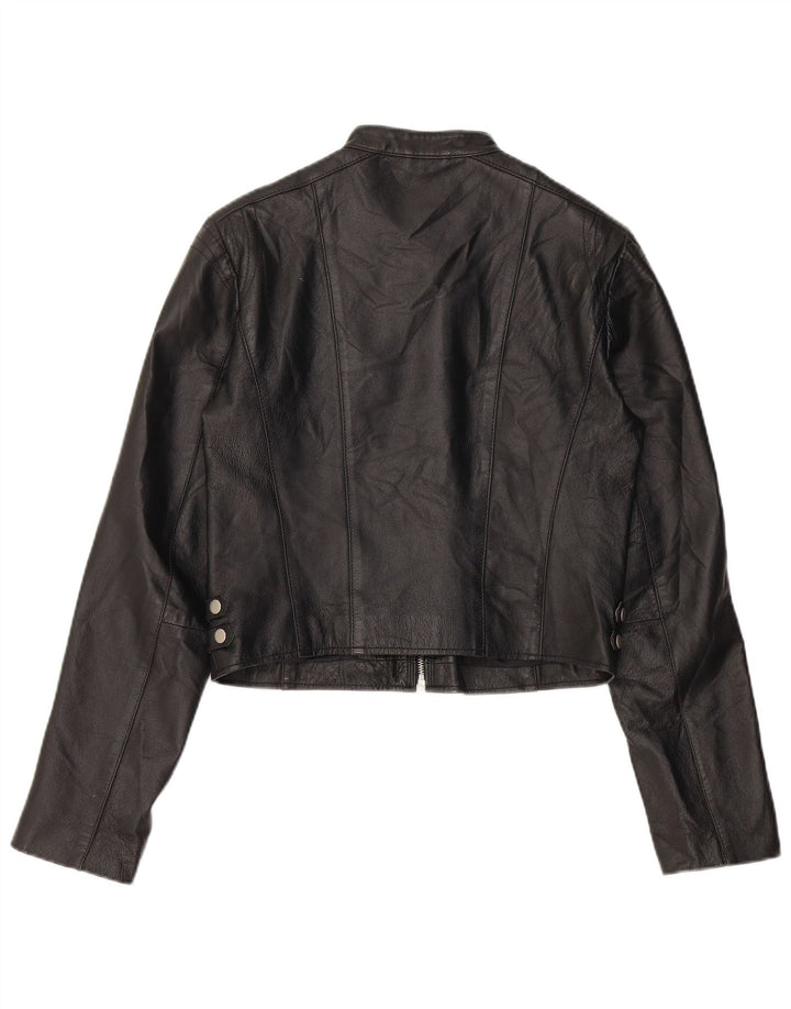 Conbipel Womens Crop Leather Biker Jacket IT 44 Medium Black Leather