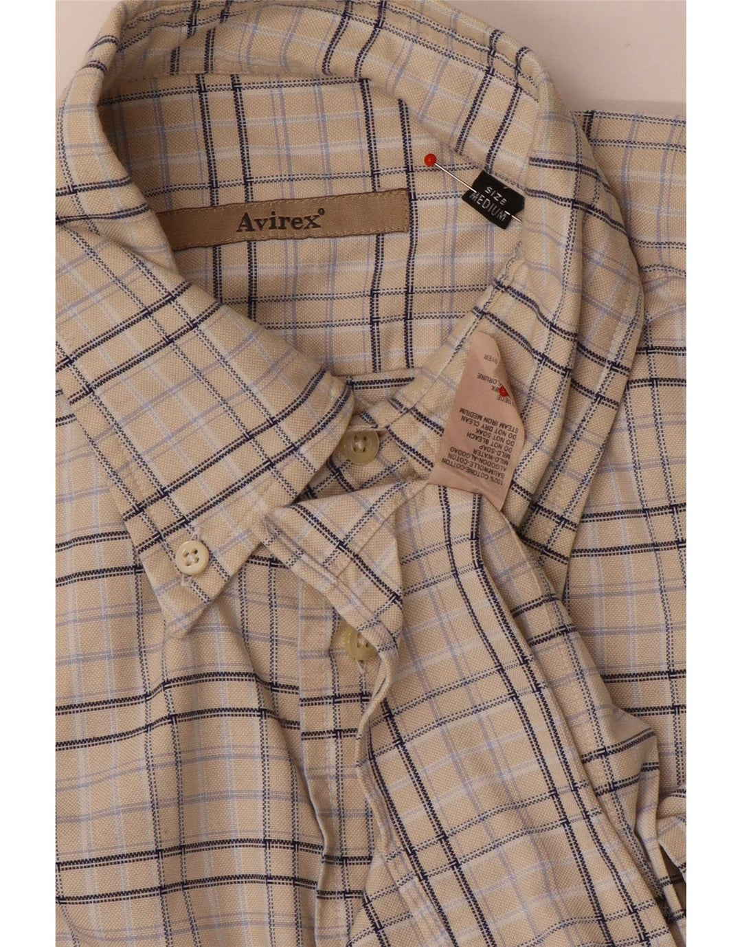 Avirex Mens Flannel Shirt Medium Beige Check Cotton