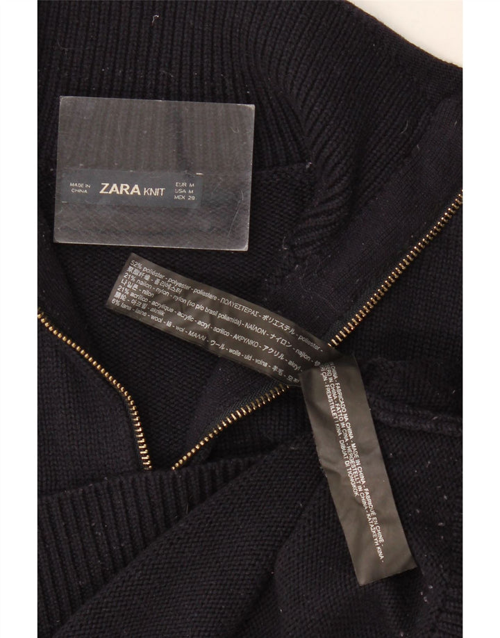 Zara Womens Zip Neck Jumper Sweater UK 12 Medium Black Polyester