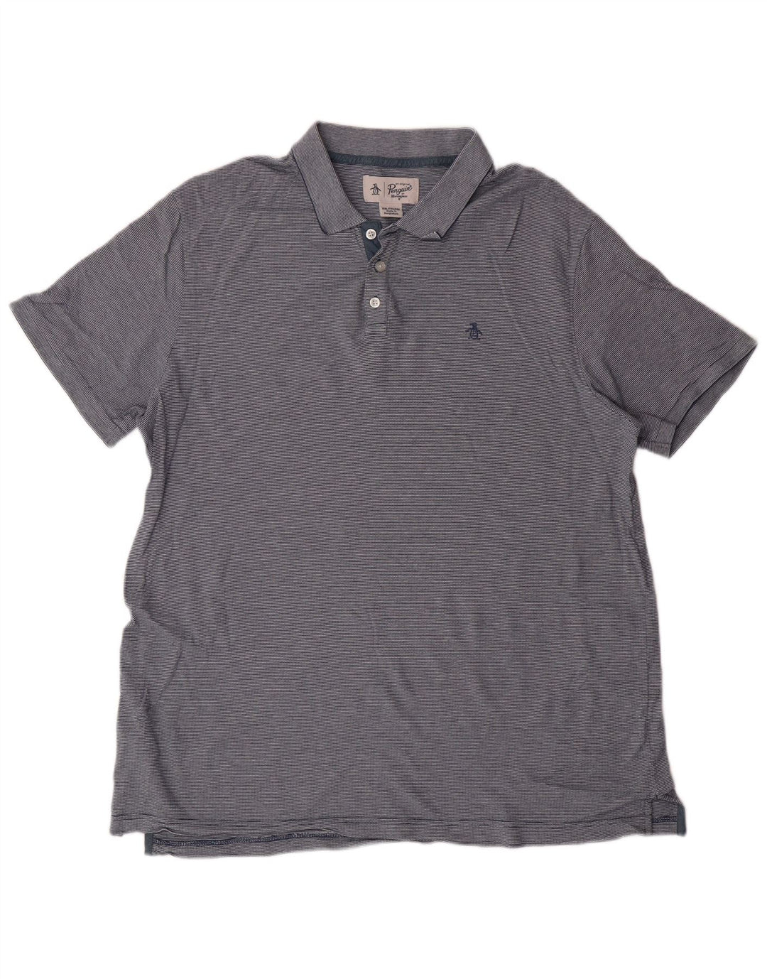 PENGUIN Mens Polo Shirt 2XL Blue Striped Cotton Classic