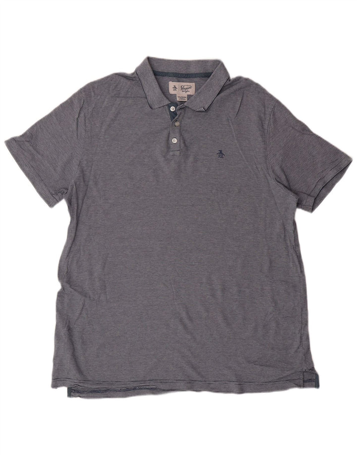 PENGUIN Mens Polo Shirt 2XL Blue Striped Cotton Classic