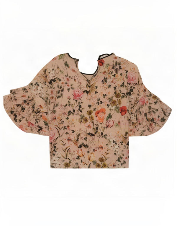 Zara Womens Oversized Blouse Top UK 10 Small Pink Floral Viscose