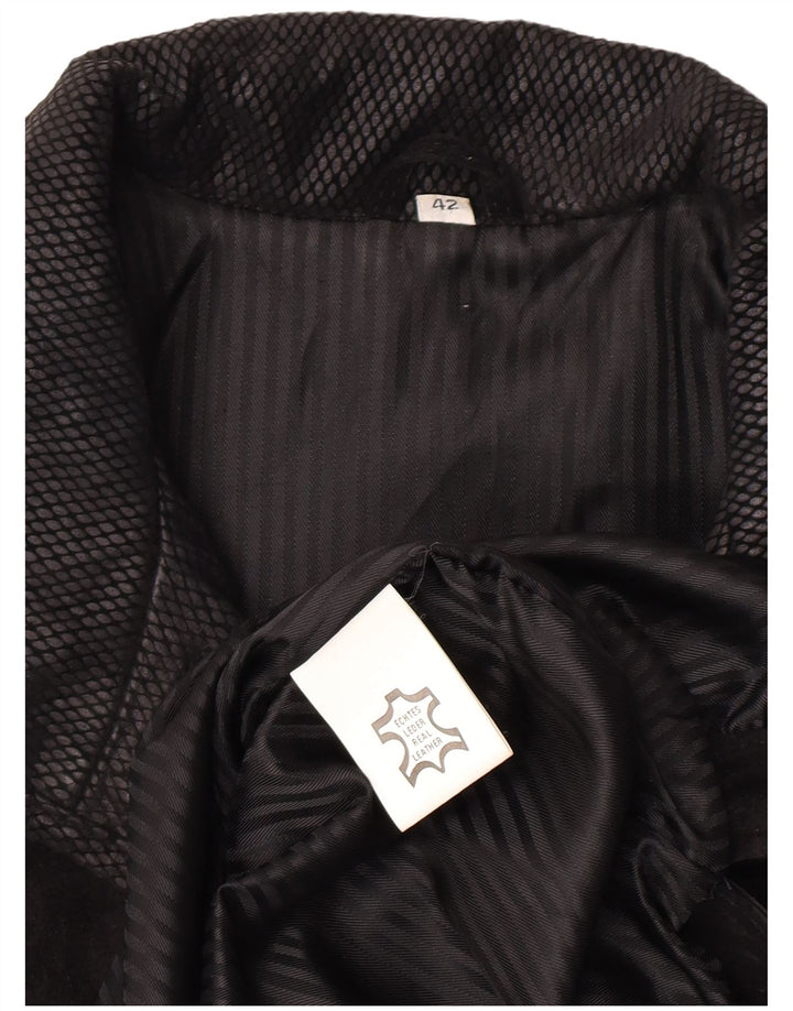 Vintage Womens Suede Oversized Overcoat EU 42 Large Black Geometric Leather