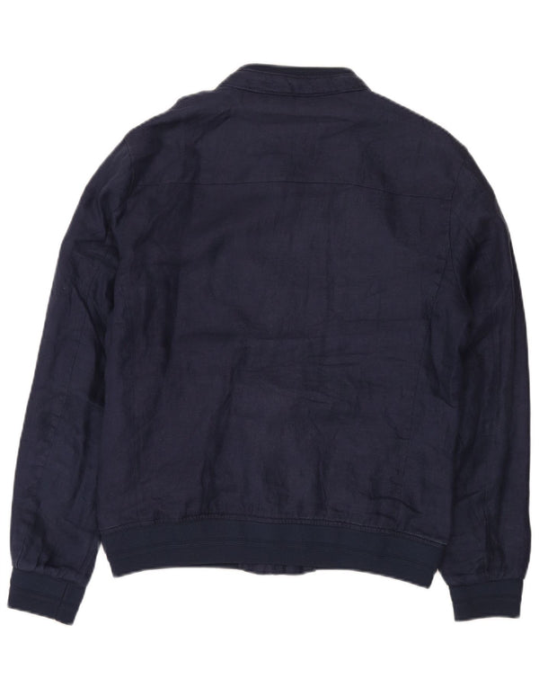 Zara Mens Bomber Jacket UK 40 Large Navy Blue Linen