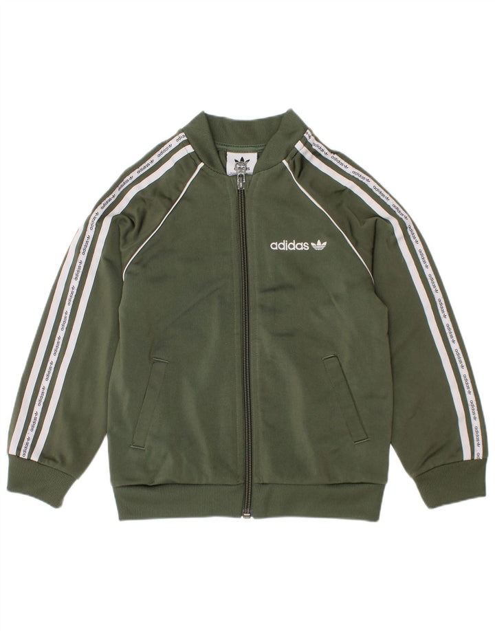 Adidas Girls Graphic Tracksuit Top Jacket 2-3 Years Green Polyester