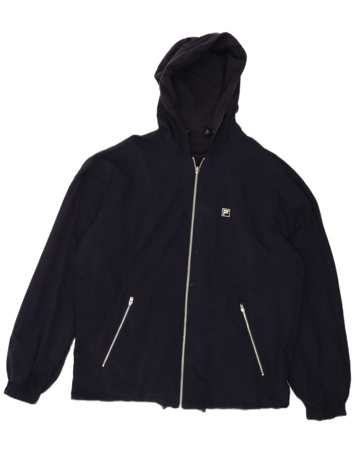 FILA Mens Hooded Reversible Jacket IT 50 Large Navy Blue Colourblock