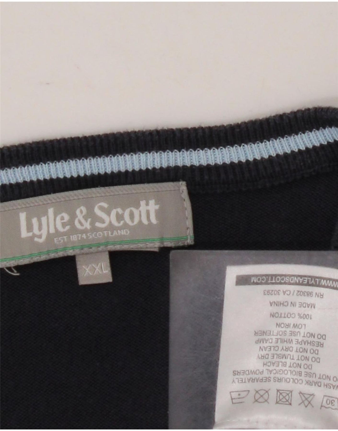 LYLE & SCOTT Mens V-Neck Jumper Sweater 2XL Navy Blue Argyle/Diamond