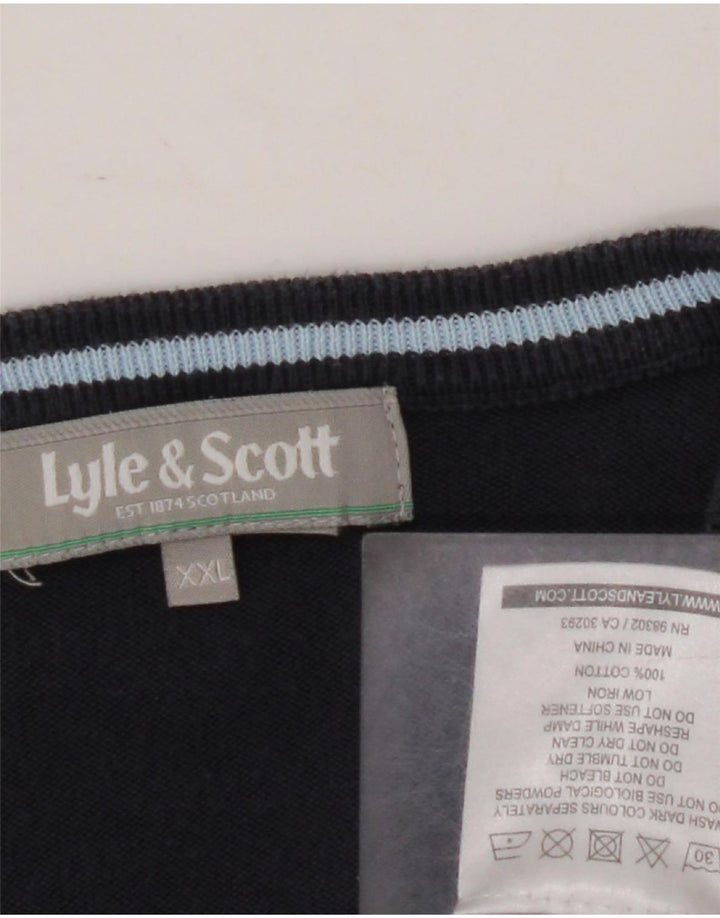 LYLE & SCOTT Mens V-Neck Jumper Sweater 2XL Navy Blue Argyle/Diamond