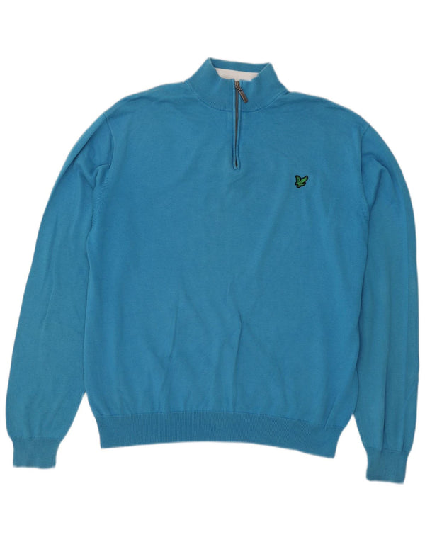 Lyle & Scott Mens Zip Neck Jumper Sweater XL Blue Cotton
