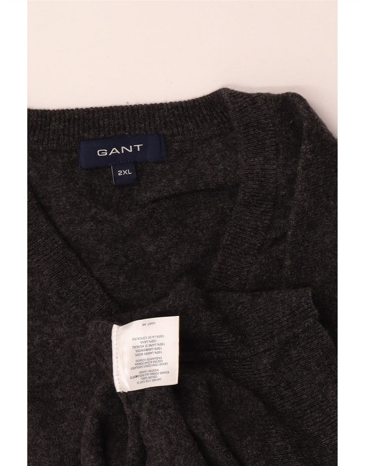 Gant Mens V-Neck Jumper Sweater 2XL Grey Lambswool