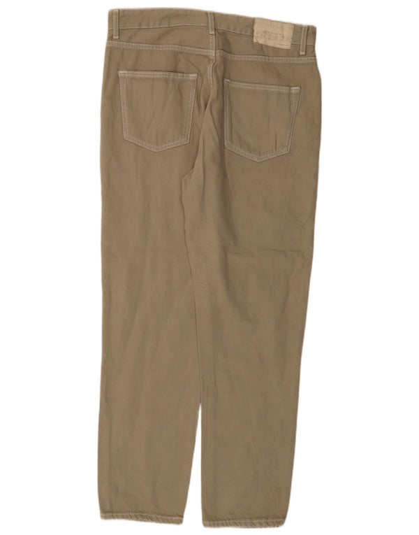 Zara Mens Straight Casual Trousers EU 42 Large W32 L29 Beige Cotton