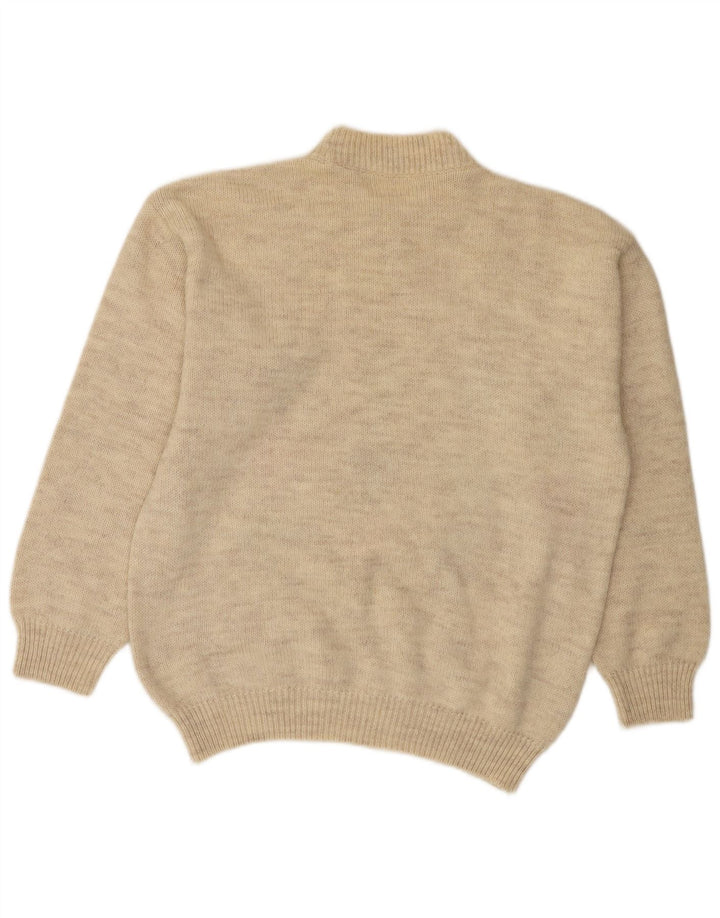 VINTAGE Mens Crew Neck Jumper Sweater Medium Beige Argyle/Diamond