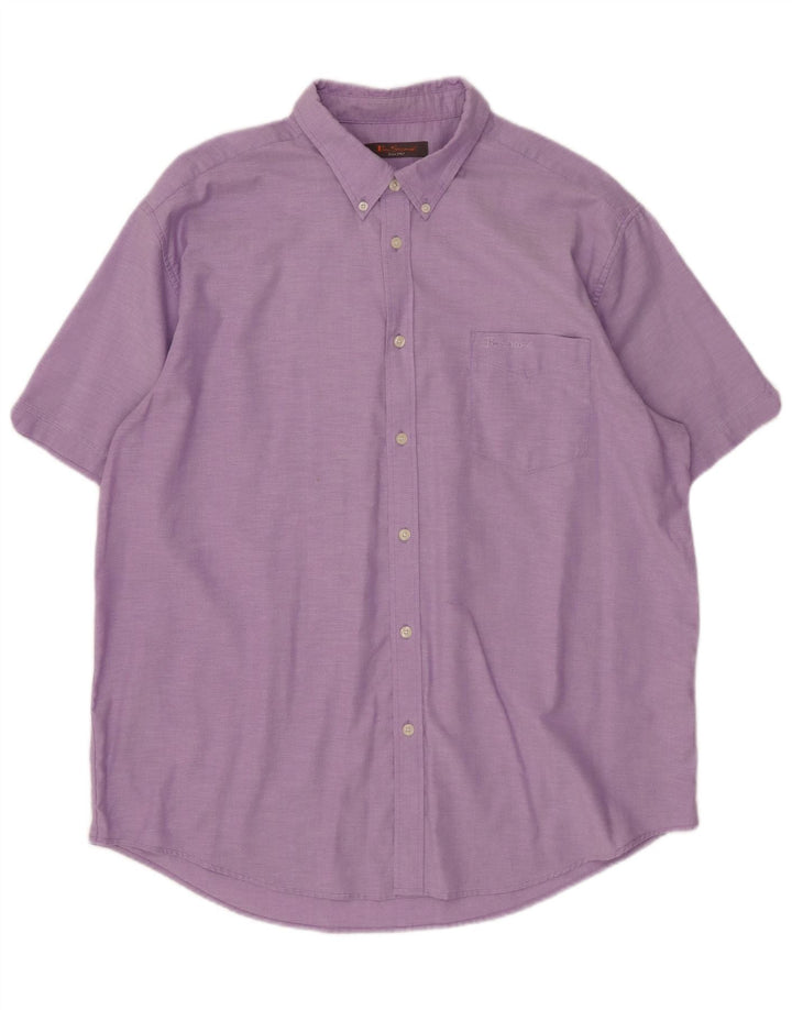 BEN SHERMAN Mens Short Sleeve Shirt 3XL Purple Cotton