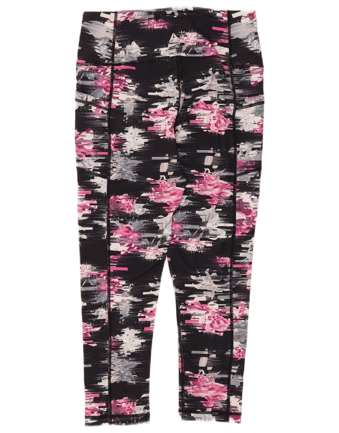 REEBOK Womens Crop Leggings UK 12 Medium  Black Floral
