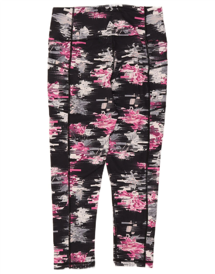 REEBOK Womens Crop Leggings UK 12 Medium  Black Floral