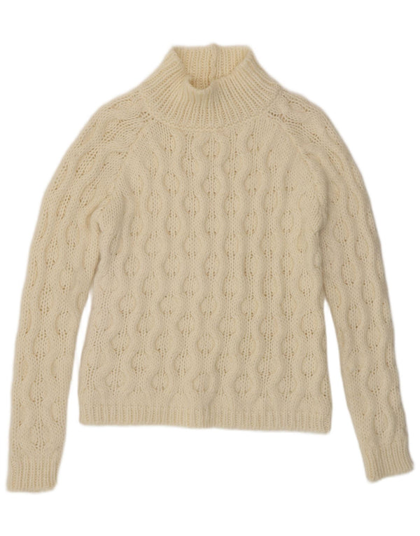 ELSANANDA Womens Turtle Neck Jumper Sweater UK 10 Small Off White Acrylic