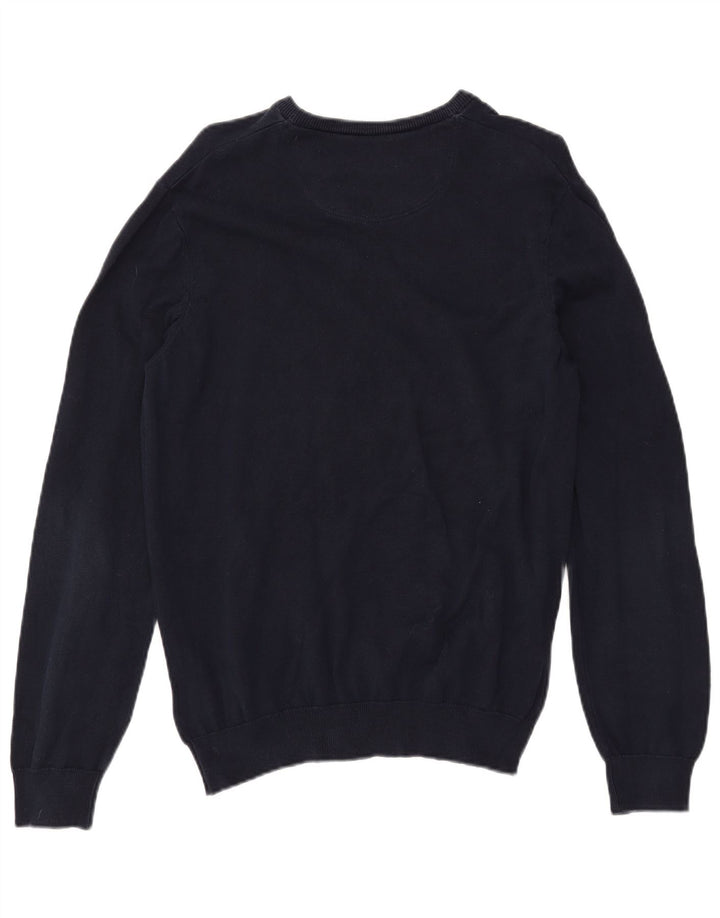 LACOSTE Mens V-Neck Jumper Sweater Size 4 Medium Navy Blue Cotton