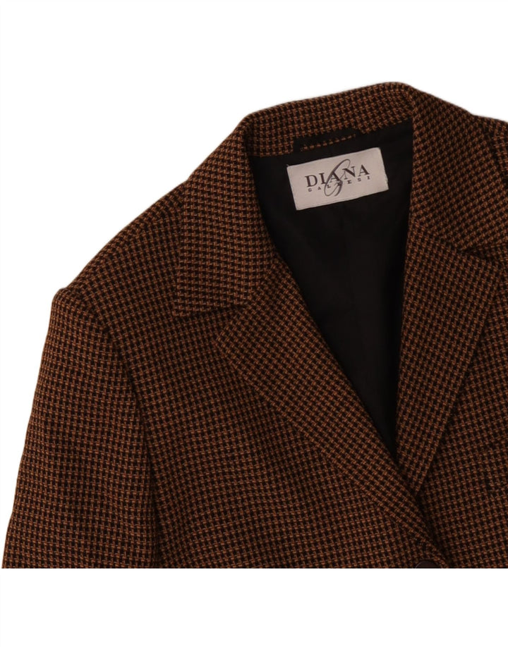 DIANA GALLESI Womens 3 Button Blazer Jacket UK 14 Large Brown Houndstooth