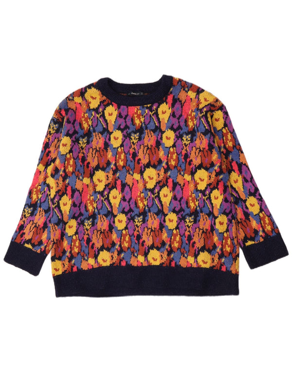 Zara Womens Boat Neck Jumper Sweater UK 14 Medium Multicoloured Floral