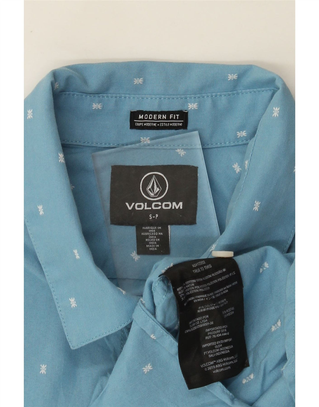 Volcom Mens Modern Fit Short Sleeve Shirt Small Blue Spotted Cotton