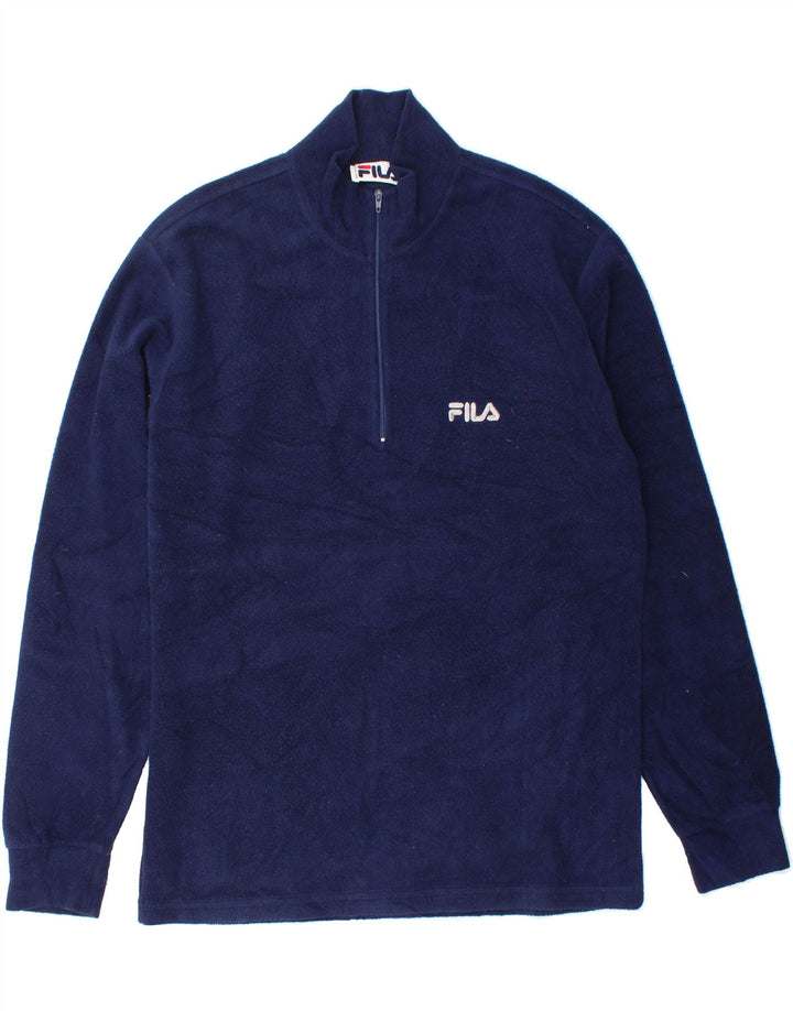FILA Mens Zip Neck Fleece Jumper IT 46/48 Small Navy Blue Polyester Vintage Fila and Second-Hand Fila from Messina Hembry 