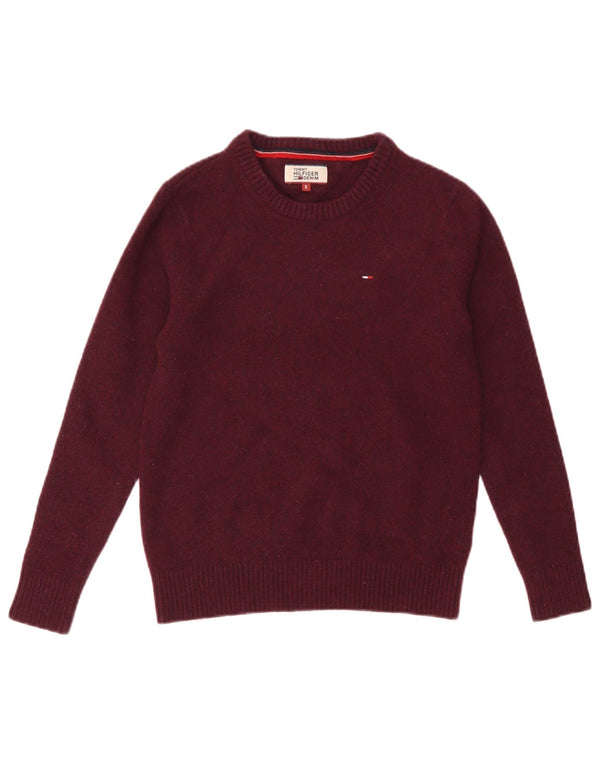 HILFIGER DENIM Womens Crew Neck Jumper Sweater UK 12 Small Burgundy Wool