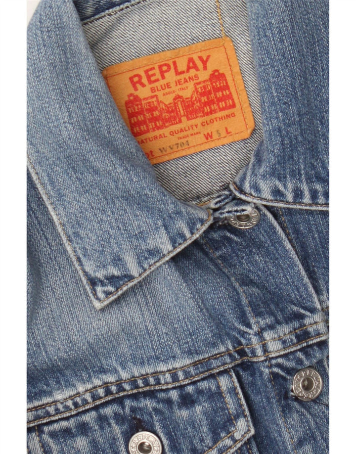 REPLAY Womens Crop Denim Jacket UK 10 Small Blue Cotton Vintage Replay and Second-Hand Replay from Messina Hembry 