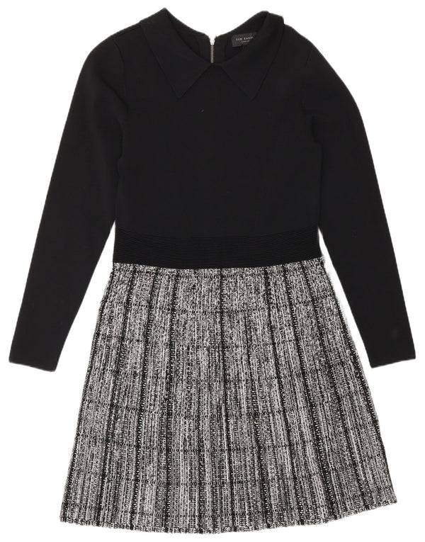 Ted Baker Womens Long Sleeve Basic Dress Size 2 Small Black Check Viscose
