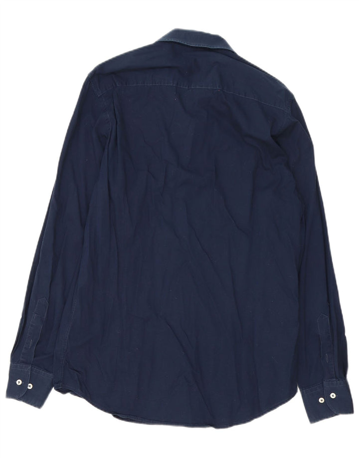 Trussardi Mens Shirt Size 41/42 Large Navy Blue Cotton