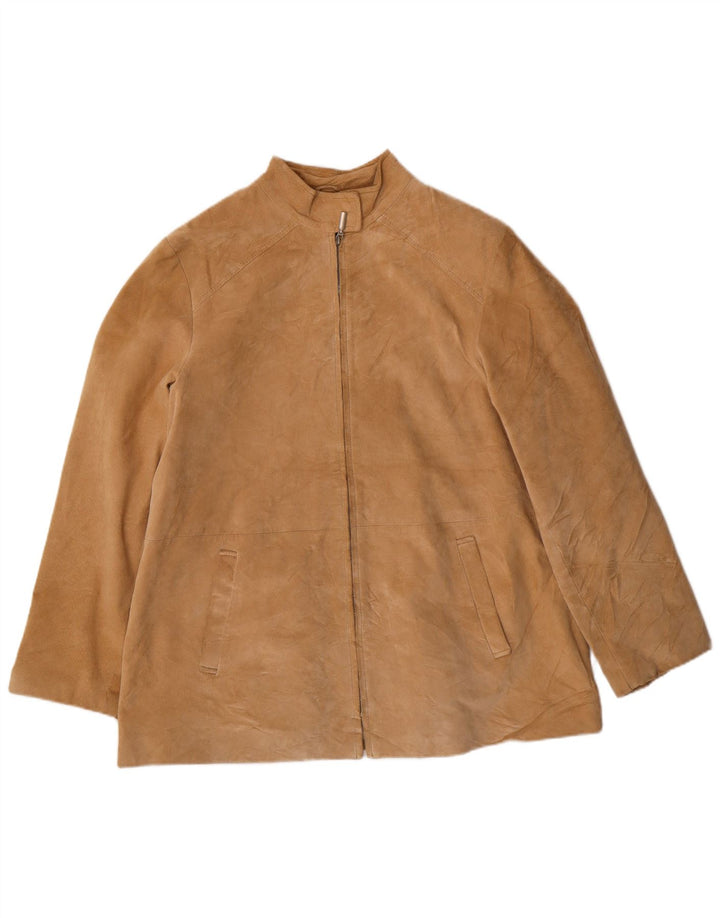 MARINA RINALDI Womens Suede Jacket Size 23 Medium Beige Leather Classic