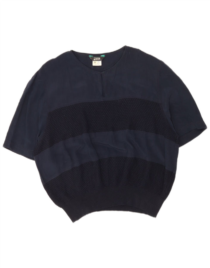 Donna Mizar Womens Blouse Top IT 50 XL Navy Blue Silk