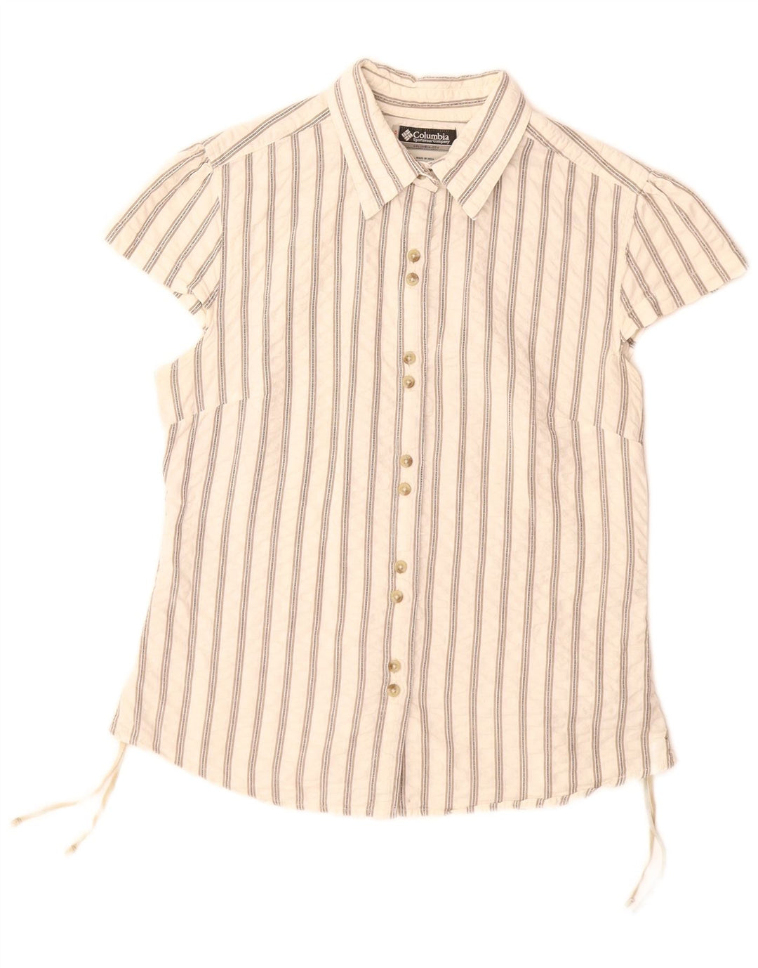 COLUMBIA Womens Short Sleeve Shirt UK 14 Large White Striped Cotton
