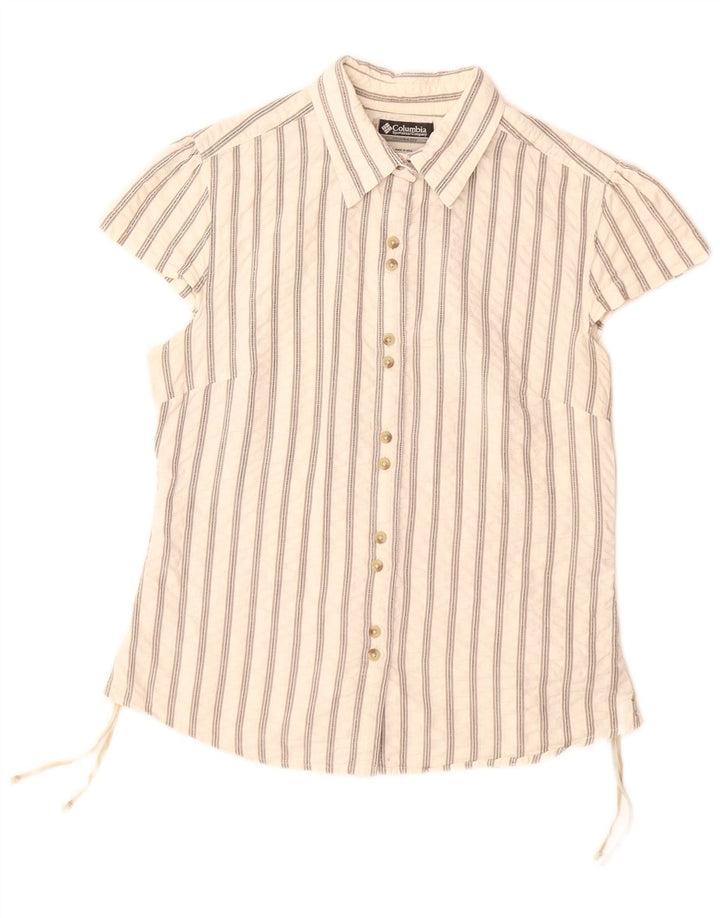 COLUMBIA Womens Short Sleeve Shirt UK 14 Large White Striped Cotton